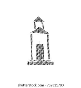 Vector textured lantern, stylized imprint on fabric. Black on white illustration, isolated element for holiday cards or stamp brushes creating. It will bring depth and vintage texture to any work.