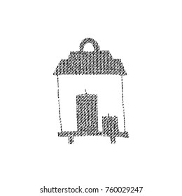 Vector textured lantern, stylized imprint on fabric. Black on white illustration, isolated element for holiday cards or stamp brushes creating. It will bring depth and vintage texture to any work.