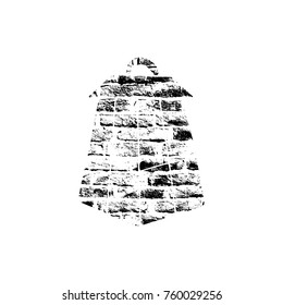 Vector textured lantern, stylized imprint on bricks. Black on white illustration, isolated element for holiday cards or stamp brushes creating. It will bring depth and vintage texture to any work.
