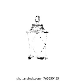 Vector textured lantern, stylized imprint on bricks. Black on white illustration, isolated element for holiday cards or stamp brushes creating. It will bring depth and vintage texture to any work.