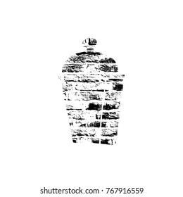 Vector textured lantern, stylized imprint on bricks. Black on white illustration, isolated element for holiday cards or stamp brushes creating. It will bring depth and vintage texture to any work.