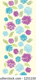 Vector textured painted flower vertical seamless pattern background border with hand drawn elements