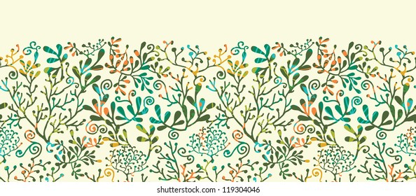 Vector Textured Plants Horizontal Seamless Pattern Background border With abstract plants with leaves and branches forming a floral texture.