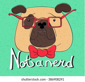 Vector textured poster of a nerd dog