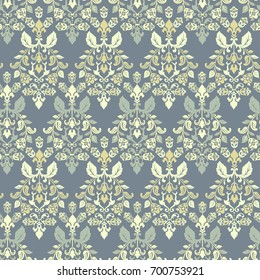 Vector textured print. Damask Seamless vintage pattern. Can be used for wallpaper, fabric, invitation