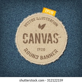 Vector textured rough canvas label with ribbon tag