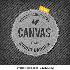 Vector textured rough canvas label with ribbon tag