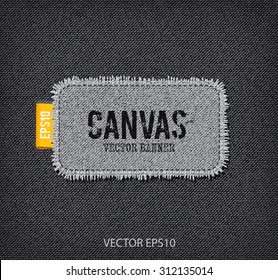 Vector textured rough canvas rectangular label with ribbon tag