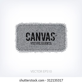 Vector textured rough canvas rectangular label with fringe