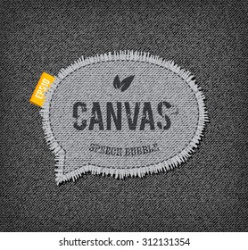 Vector textured rough canvas speech bubble with ribbon tag