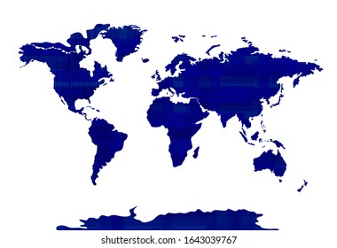 Vector textured world map isolated on white background, blue geometric texture, colorful illustration template.