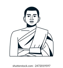 Vector Thai Buddhist Monk Cartoon Illustration Isolated