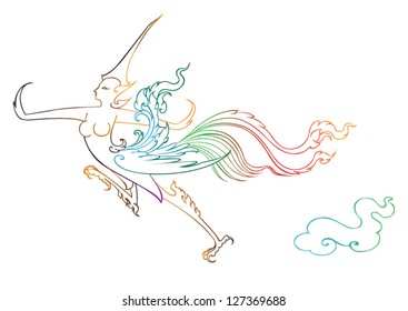 Vector: Thai Fine Art Mythical Female Bird vector
