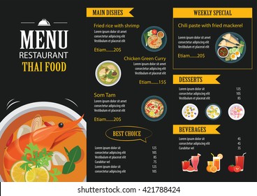 Vector Thai Food Restaurant Menu Template Flat Design