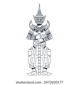 Vector Thai God Guardian Giant Cartoon Illustration Isolated