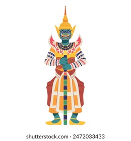 Vector Thai God Guardian Giant Cartoon Illustration Isolated