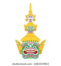 Vector Thai Guardian Statue Stylish Colorful Illustration Isolated