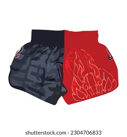 Vector del equipo tailandés de Kickboxing. Muay Thai Shorts. Disolver los pantalones cortos de boxeo tailandés en fondo blanco