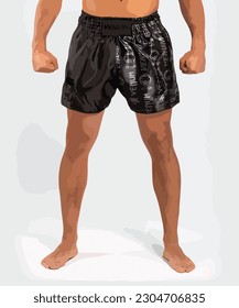 Vector del equipo tailandés de Kickboxing. Muay Thai Shorts. Disolver los pantalones cortos de boxeo tailandés en fondo blanco