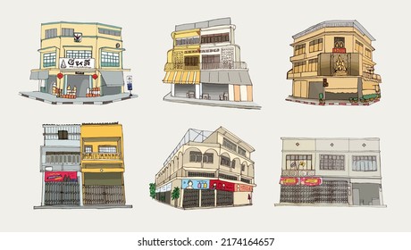 Vector Thai old buildings icon set, illustration