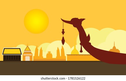 Vector of Thai Royal Barge Suphannahong on the River of Thailand.