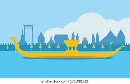 Vector del Royal Barge Suphannahong tailandés en el río de Tailandia.