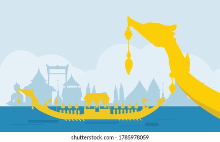 Vector of Thai Royal Barge Suphannahong on the River of Thailand.