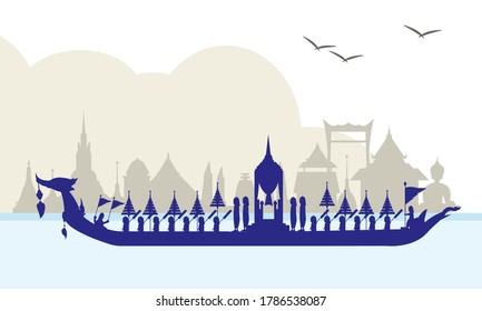 Vector del Royal Barge Suphannahong tailandés en el río de Tailandia.