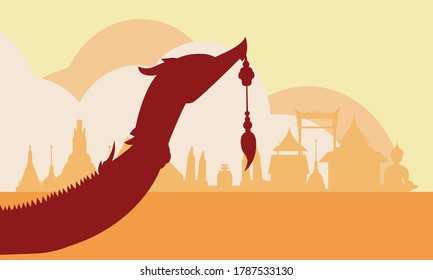 Vector of Thai Royal Barge Suphannahong on the River of Thailand.
