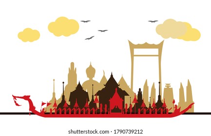 Vector del Royal Barge Suphannahong tailandés en el río de Tailandia.