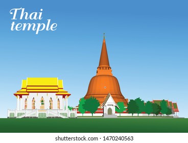 
Vector Thai temple, beautiful Asian continent