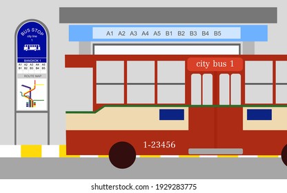 el bus vector Thailand se detiene en la parada de autobús cerca de la ilustración de la estación de buses
