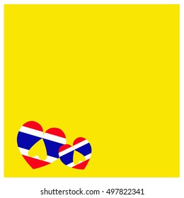 Vector of Thailand color Flag with heart shape and little heart shape upside down inside and space for add text on yellow background