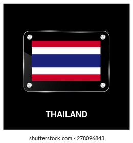 Vector Thailand Flag glass plate with metal holders - Country name label in bottom
