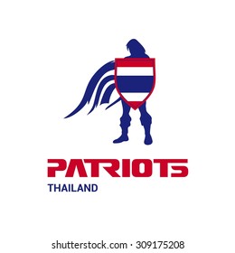 Vector Thailand Flag Patriots Soldier Logo. Mascot Character Design. Memorial Day Army man with Shield. Vector Freedom Leader Logo illustration