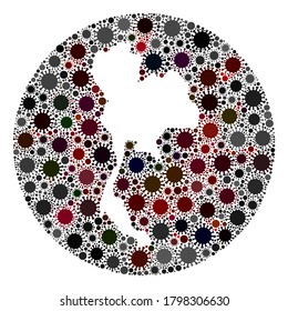 Vector Thailand map collage of SARS virus. Infection attacks the lockdown territory from external zone. Stencils circle Thailand map collage created with infection items.