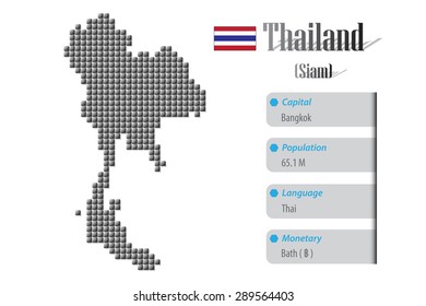 vector Thailand map and info metallic pixel design