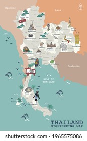 Vector of Thailand Sightseeing Map. Digital drawing landmarks illustration design. With province names.