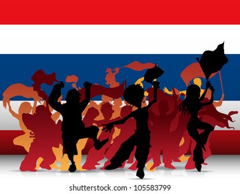 Vector - Thailand Sport Fan Crowd with Flag