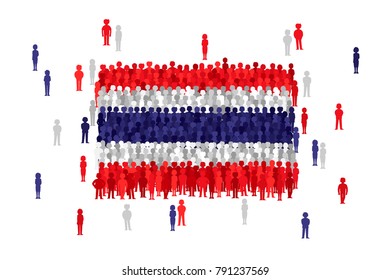Vector Thailand state flag formed by crowd of cartoon people