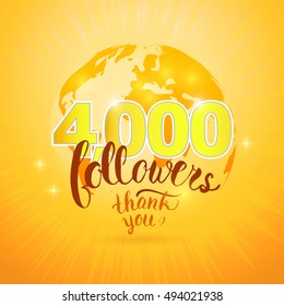 Vector Thank you 4000 followers card. Thanks design template for network friends and followers. Image for Social Networks. Web user celebrates subscribers and followers. Four thousand followers