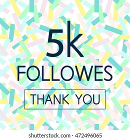 Vector Thank You 5 K fllowers card.Template for social networks, blogs. Background with colorful confetti