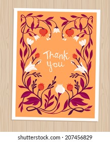 Vector thank you card in flat style - greeting card with floral background