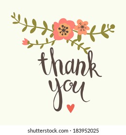 Vector thank you card   with floral ornament background. 