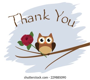 vector thank you card with owl and a rose