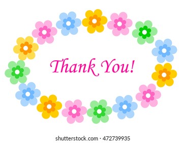 Vector thank you card with retro style flowers  Also great for birthday, thank you, social media, web banner.