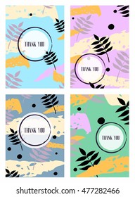 vector thank you cards set with floral elements in trendy colors.space for text.