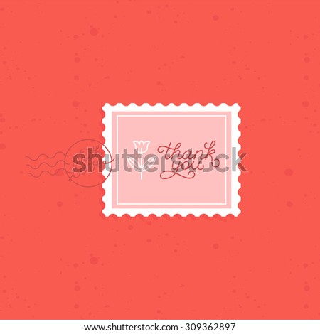 Vector thank you greeting card with linear hand-lettering on red background
