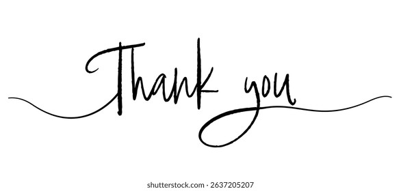 VECTOR Thank you hand drawn inscription with lines. Calligraphic inscription, vector illustration
