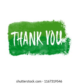 Vector Thank you. Hand written lettering on watercolor banner. Vector white on colorful backdrop. Clipping paths included.